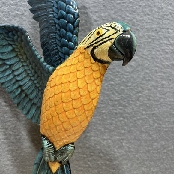 CIT Hand Painted 14” Yellow Parrot Bird On Branch Wall Mount Decor Sculpture - Picture 3 of 13